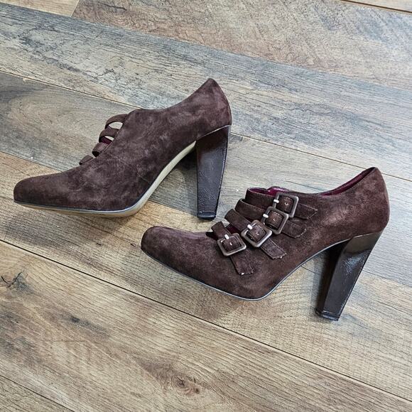 Enzo Angliolini Brown Suede Leather Strappy Buckle Detail Chunky Heel Shoes 6 - Picture 10 of 16